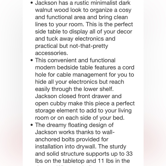 NATHAN JAMES NWT Jackson wall mount shelf side table -walnut - Picture 5 of 9